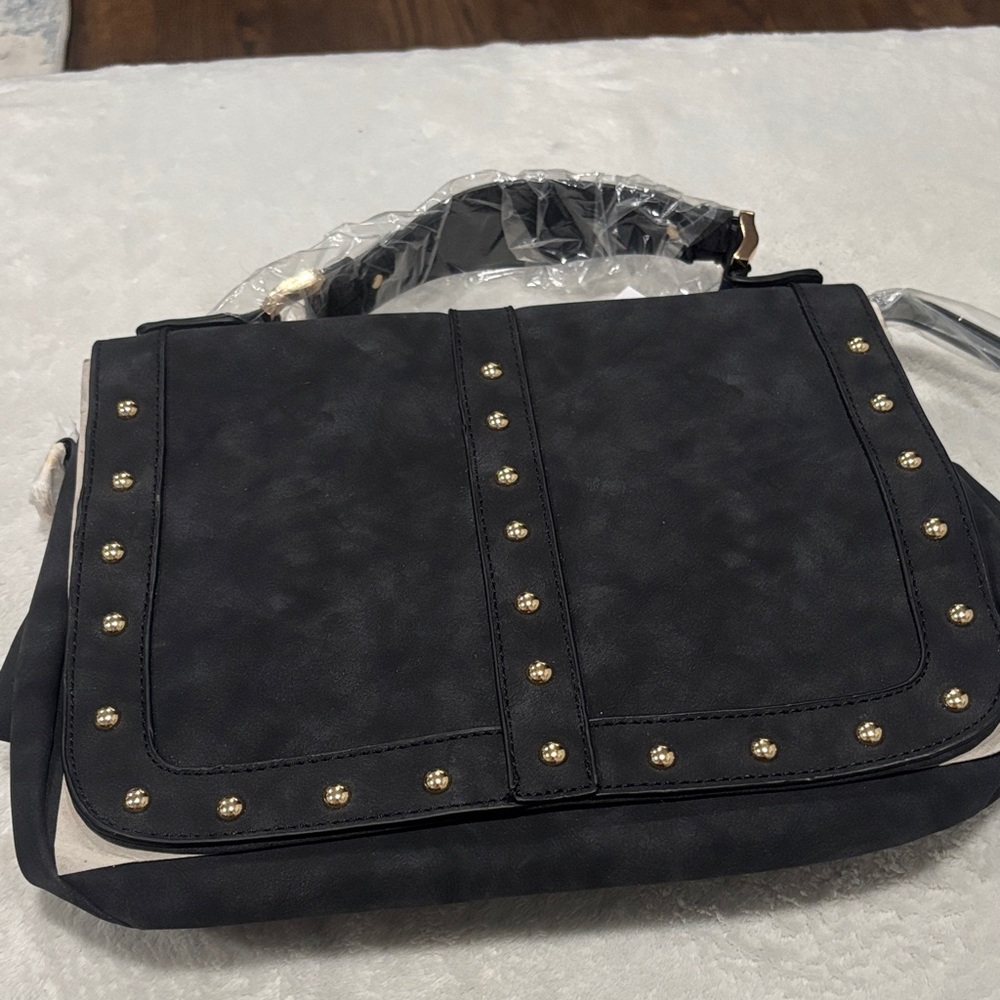 JustFab Black Shoulder Bag with Gold Studs